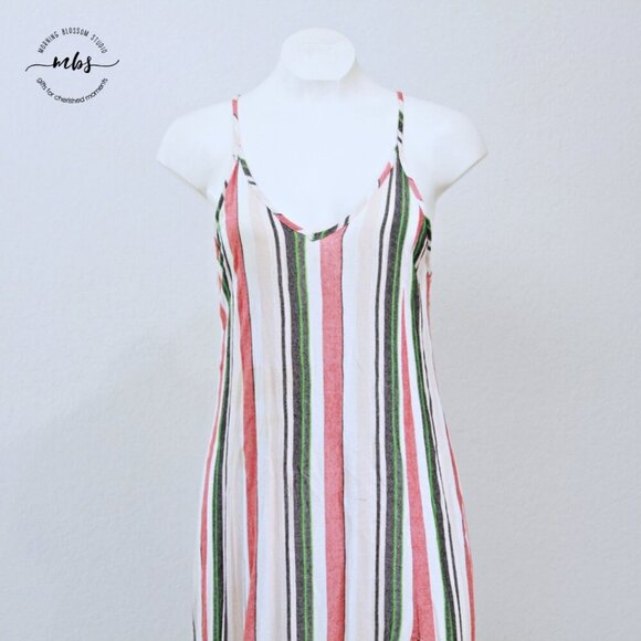 En Crème Spaghetti Strap Striped Duo Slits Slip Maxi Dress Multicolors Women M - Picture 4 of 10